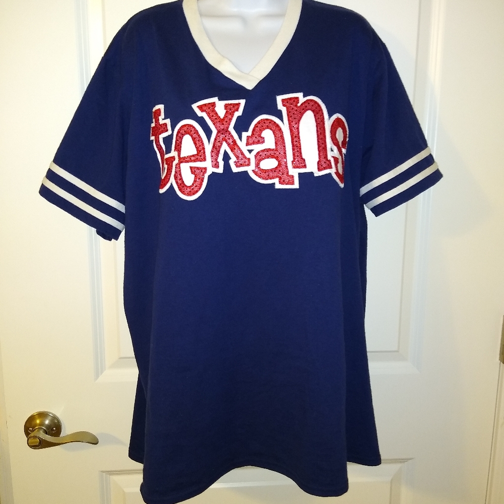 TEXANS Plus Embroidered & Sequin Logo Texas Fan V Neck Shirt Lady's XXL USA